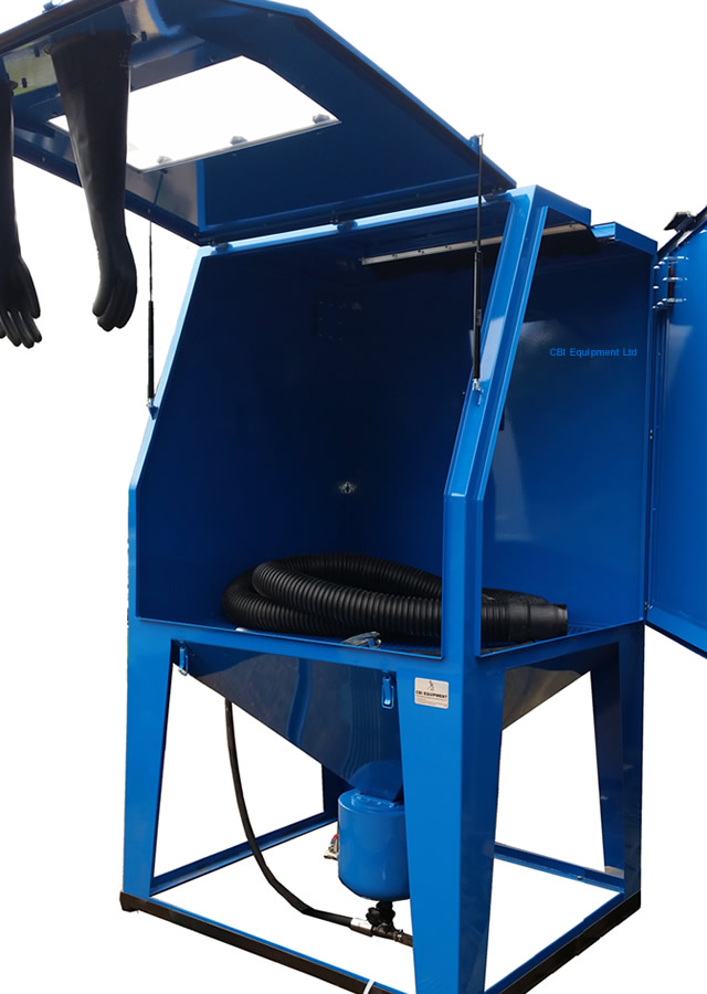 Custom air blast cabinet extra tall with door open